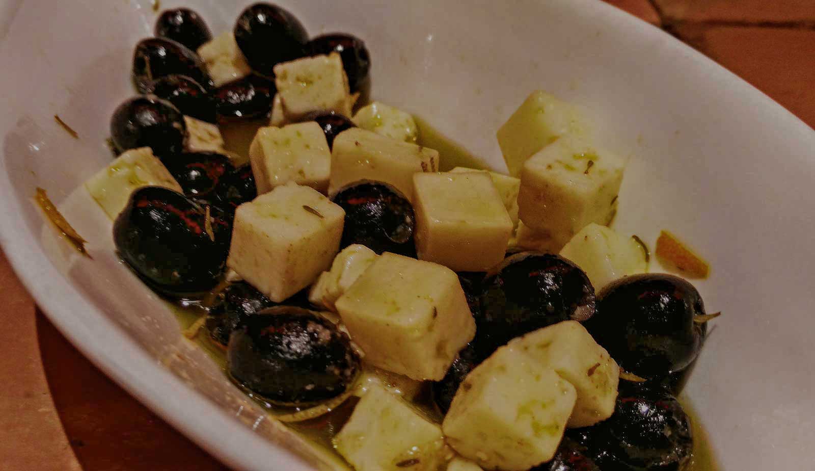 Marinated olives with Manchego cheese.