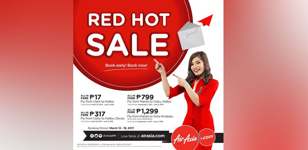 Promo fares for as low as P17 in AirAsia’s Red Hot Seat Sale