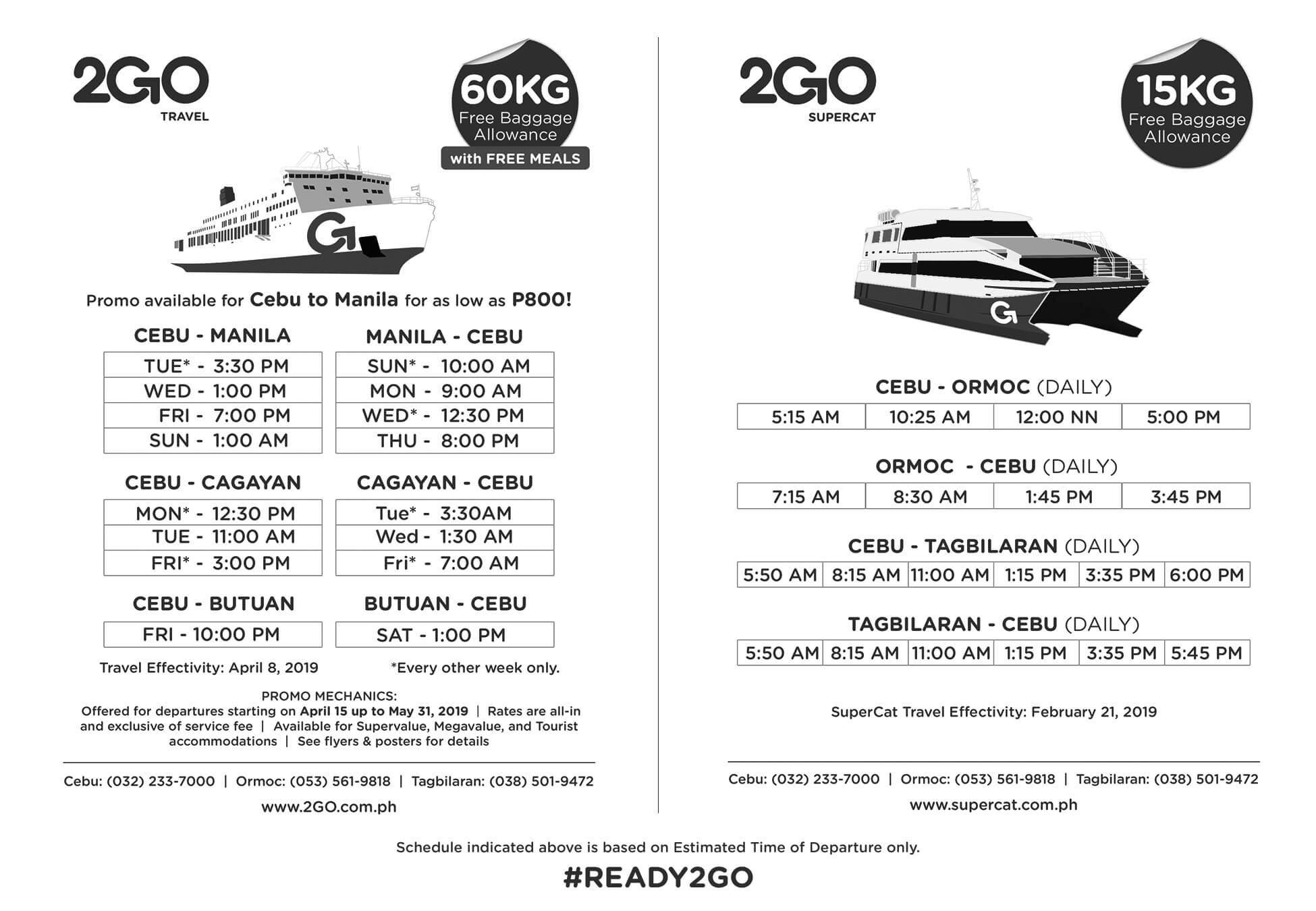 2Go Travel and 2Go Supercat schedules Cebu