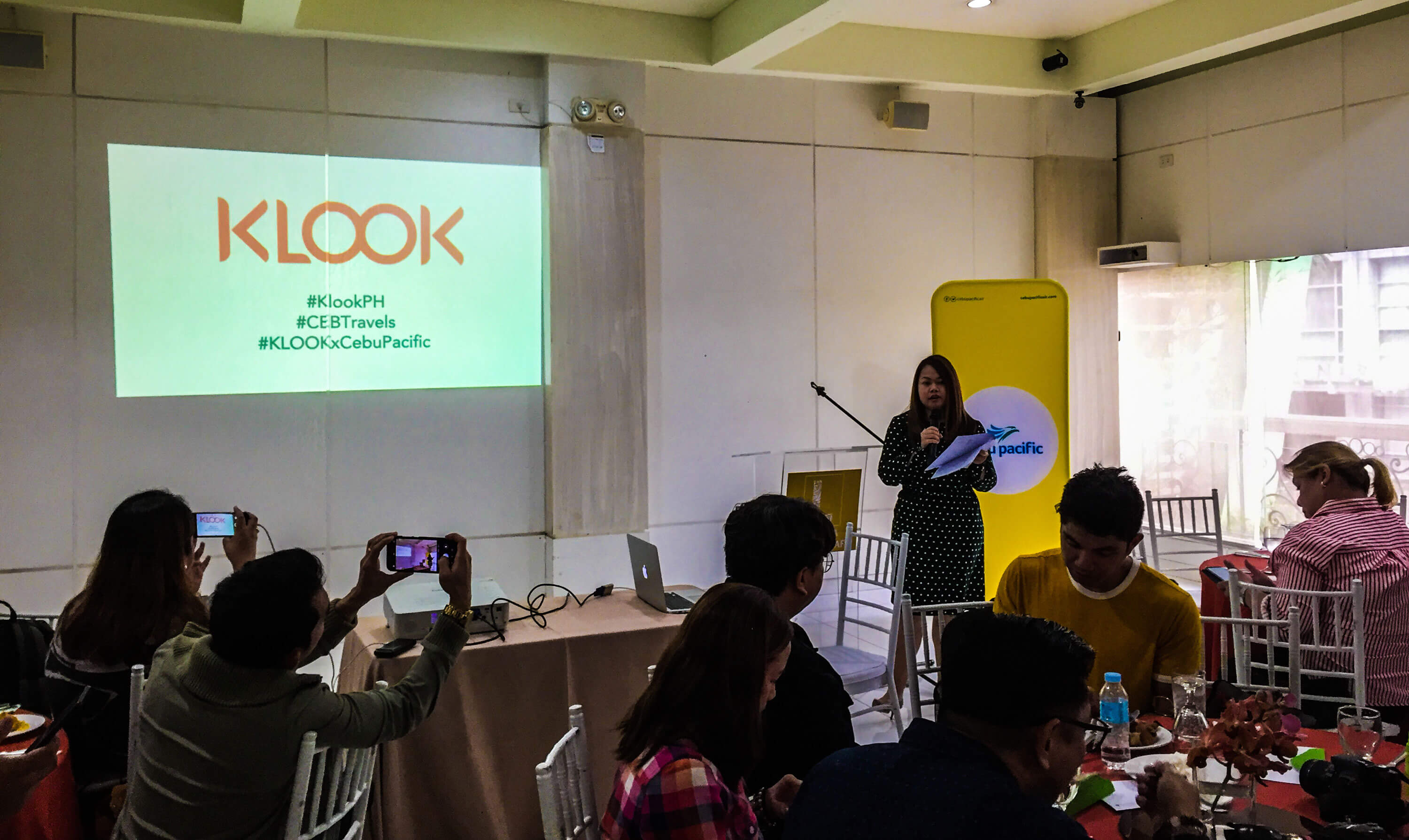 PRESSCON . Klook head of partnerships for the Philippines Blessie Cruz opens the press conference to announce the Klook Travel Fest 2019.