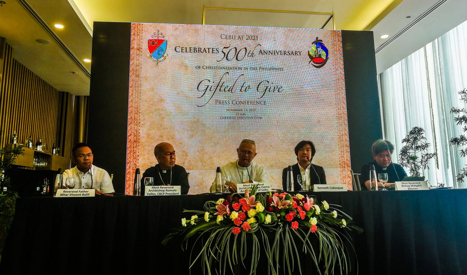 2021 EVENTS. Officials announce the official activities for the 500th anniversary of the Christianization in the Philippines. Present during the press conference in Oakridge Business Park are (from left) Fr. Mhar Vincent Balili; Davao Archbishop Romulo Valles, who is also the CBCP president; Cebu Archbishop Jose Palma, designer Kenneth Cobonpue, who heads the Visayas Quincentennial Committee; and Cebu Auxiliary Bishop Midyphil Billones.
