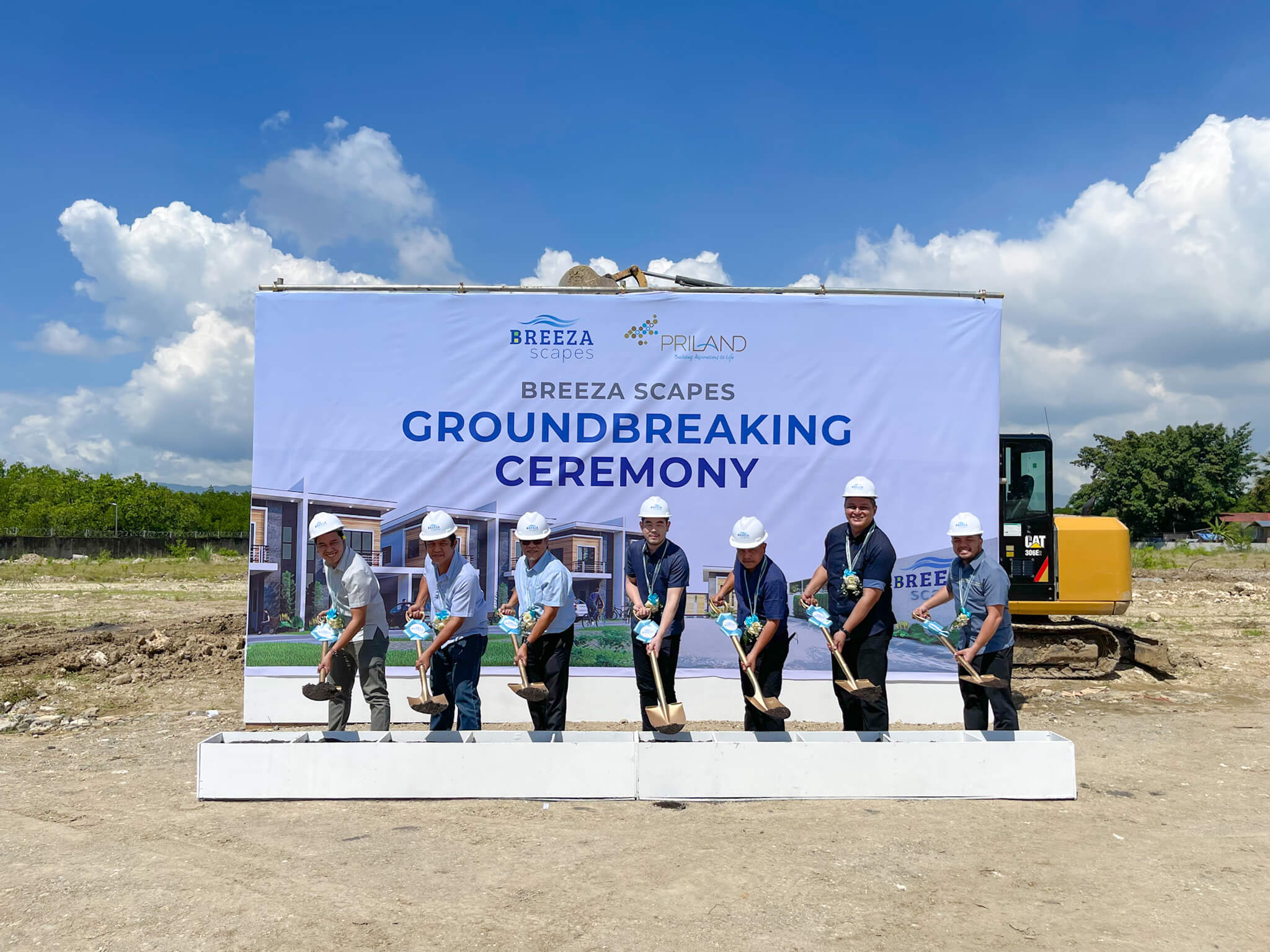 GROUNDBREAKING. Mark Anthony Inario, Planning & Design Manager; Engr. Arturo Flores, Technical Manager; Engr. Roy Vincent Lumayag, Vice President for Technical; Ramon Carlo Yap, President; Marcelino Relampagos, Chief Operating Officer;  Dudes Tuanquin, Vice President for Sales & Marketing; Irvin Paul Pastoriza, Sales Manager.