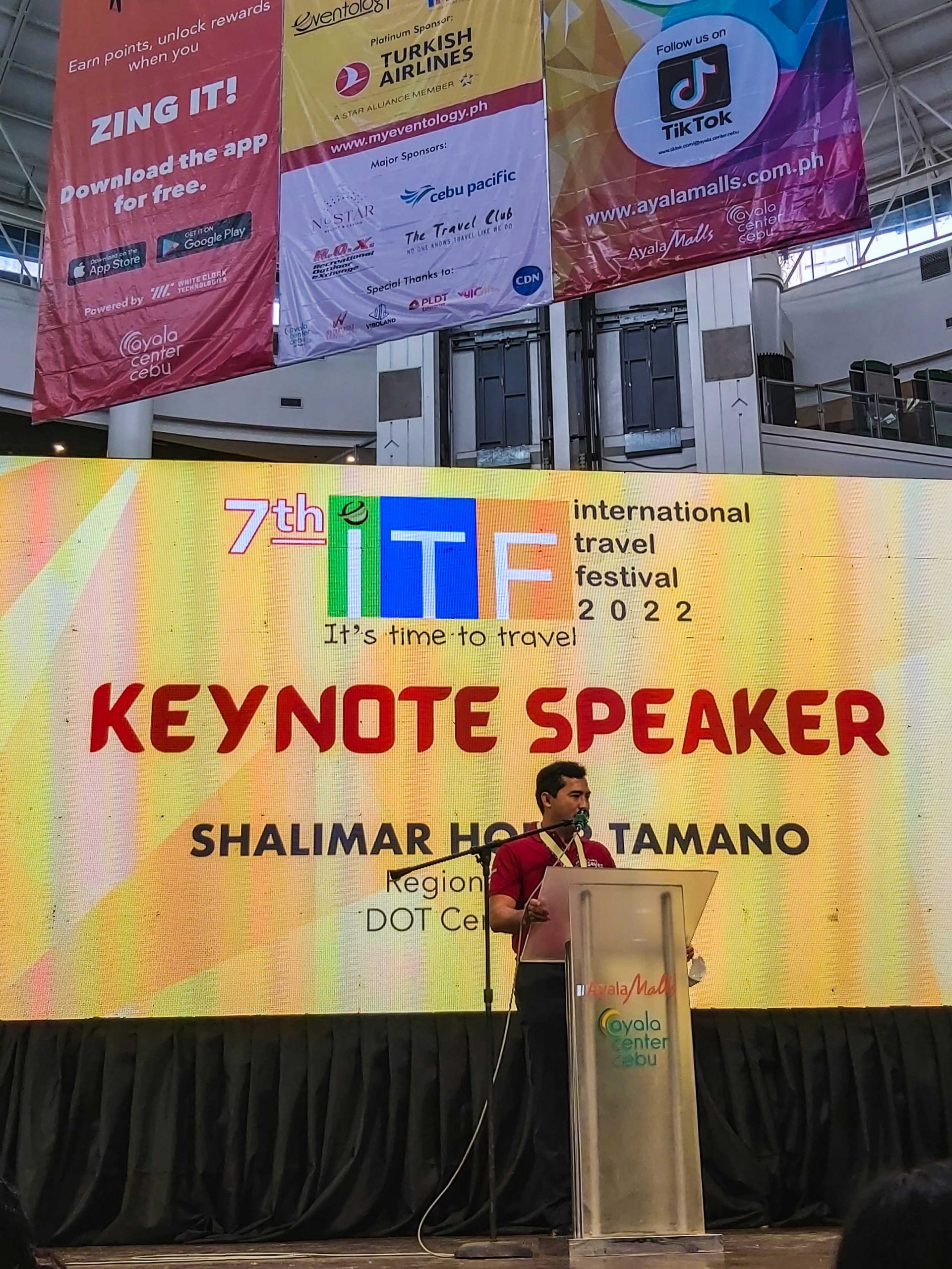 Department of Tourism (DOT) 7 Director Shalimar Tamano speaks during the opening of the International Travel Festival 2022 at the Activity Center of Ayala Center Cebu.