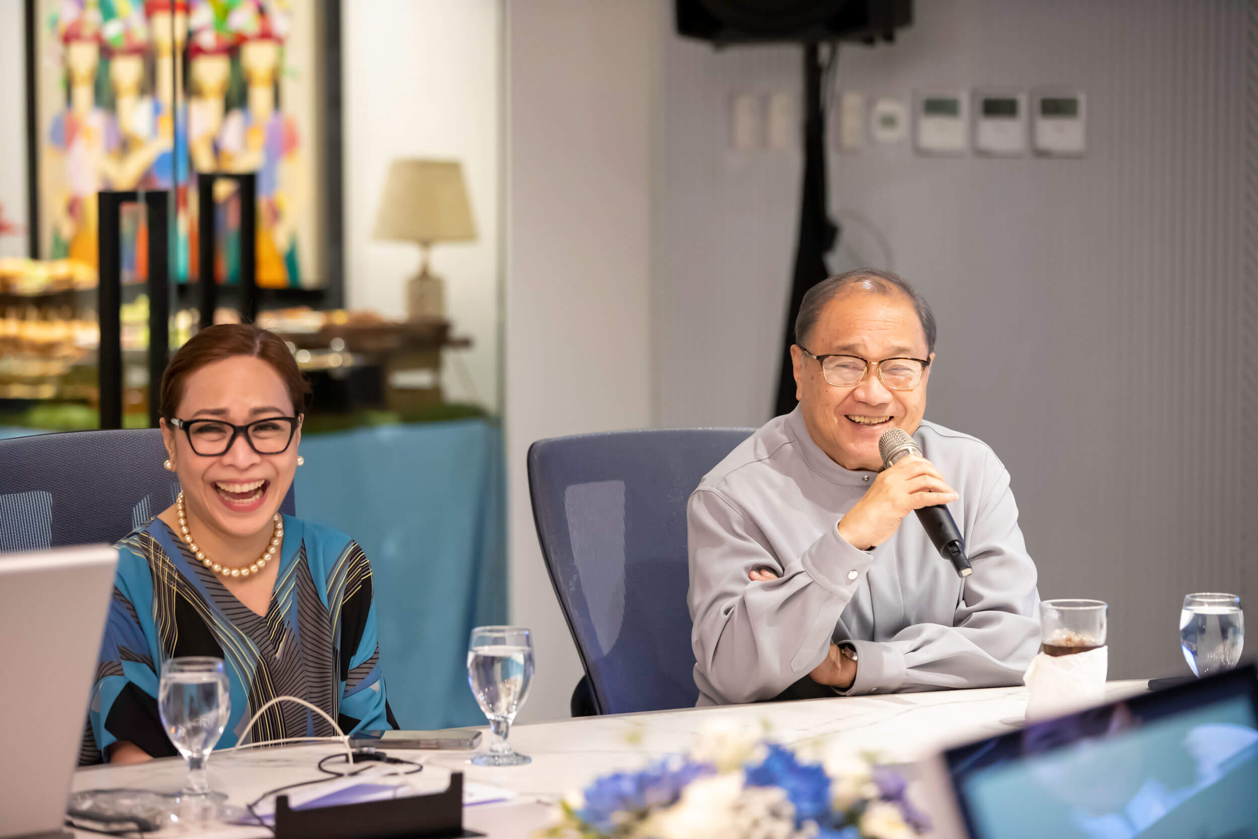 MPIC President, Chairman and CEO and mWell Chairman Manny V. Pangilinan and MPIC Chief Finance, Risk and Sustainability Officer and mWell CEO Chaye Cabal-Revilla.